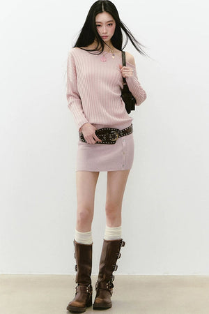 Shiny Silk Button Diagonal Shoulder Dress