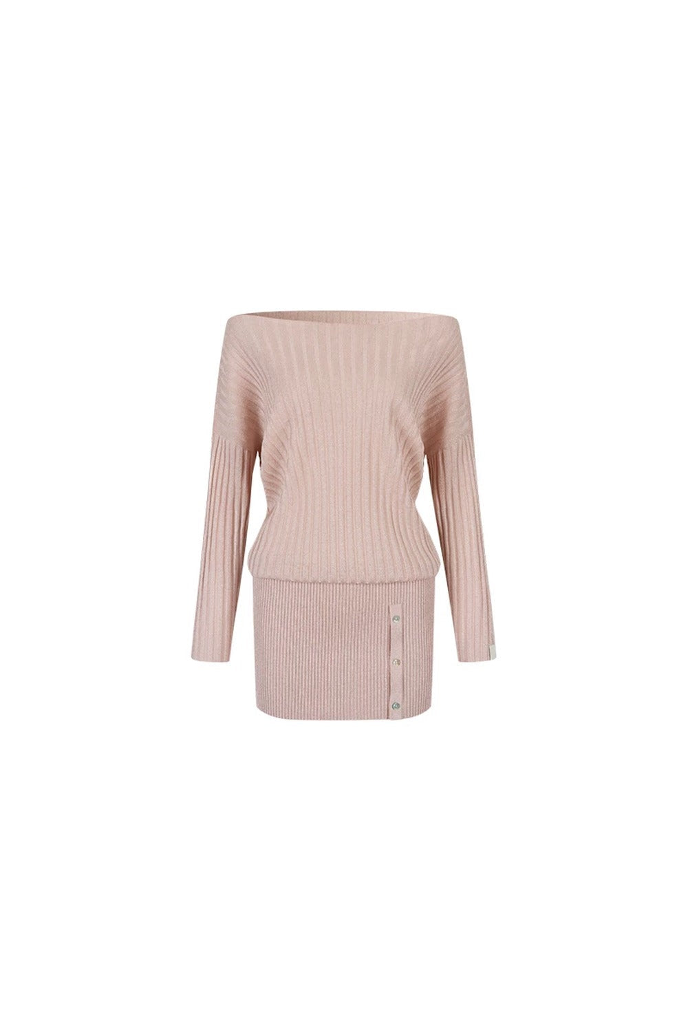 Shiny Silk Button Diagonal Shoulder Dress