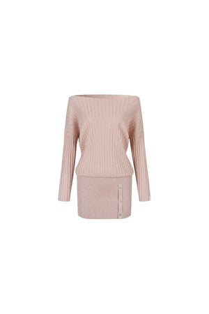 Shiny Silk Button Diagonal Shoulder Dress