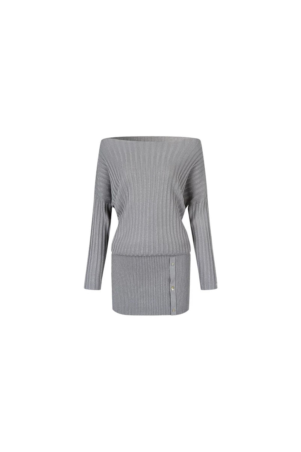 Shiny Silk Button Diagonal Shoulder Dress