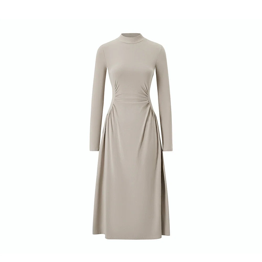 Shirred Slim Warm Long Dress