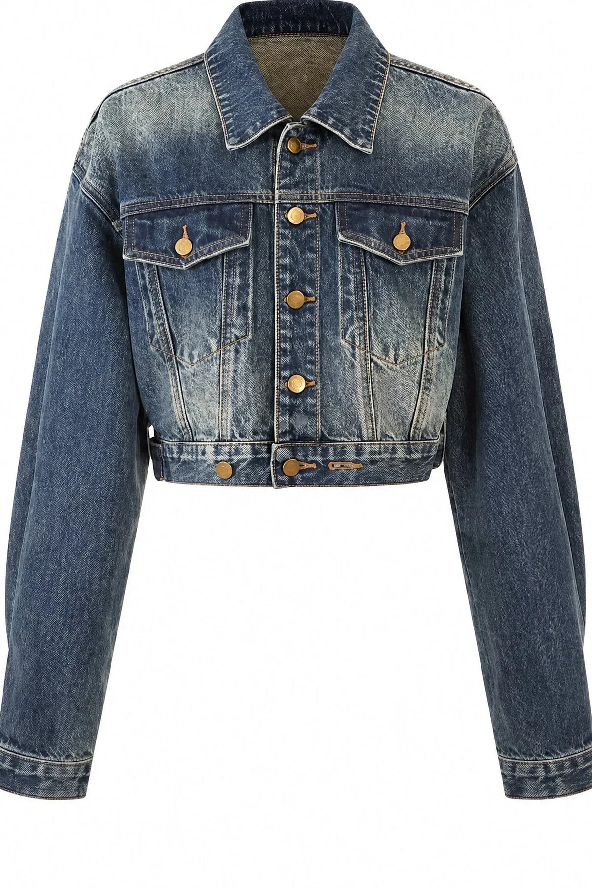 Short Denim Jacket With Curved-Hem Pants and Top 3-Piece Set-Up