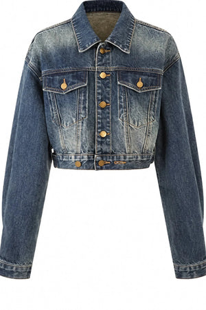 Short Denim Jacket With Curved-Hem Pants and Top 3-Piece Set-Up