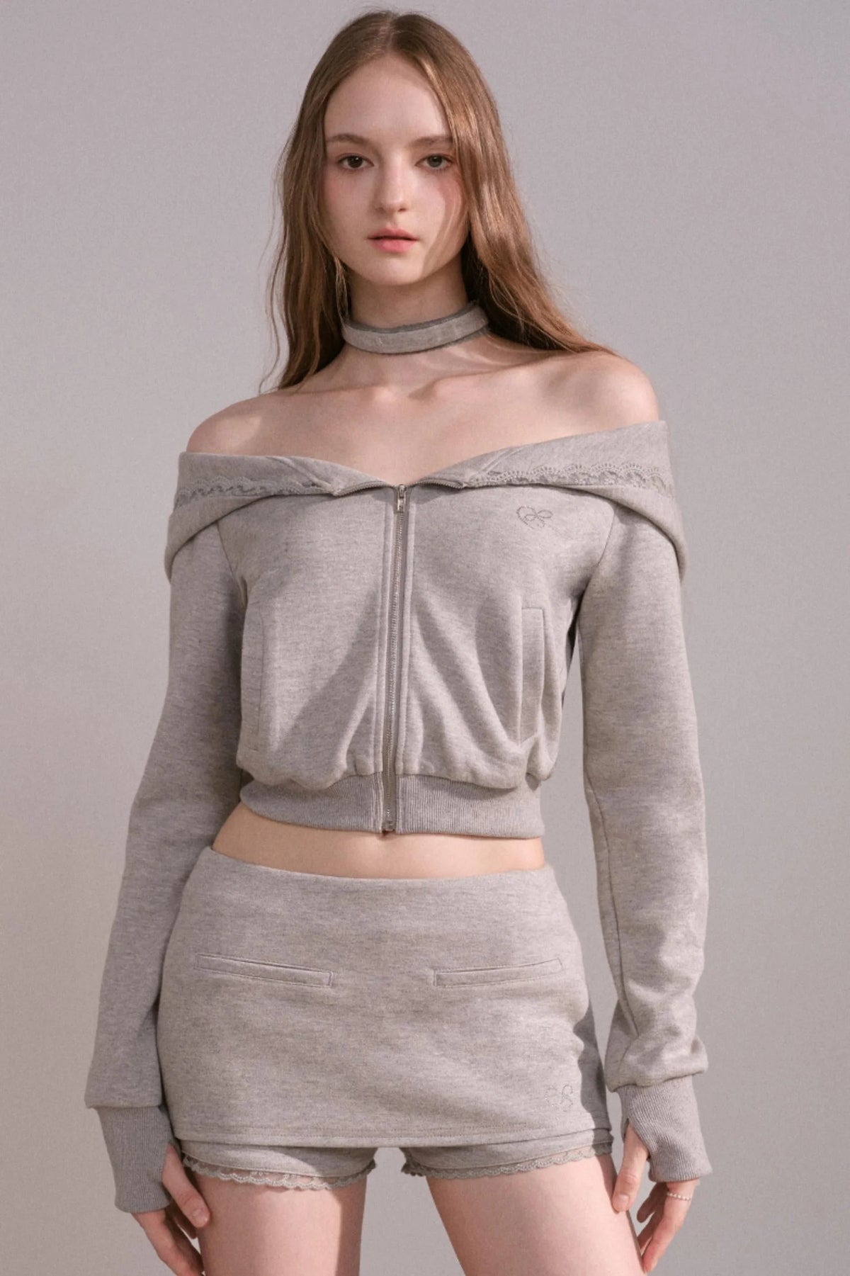 Short Hoodie Cardigan Set-Up