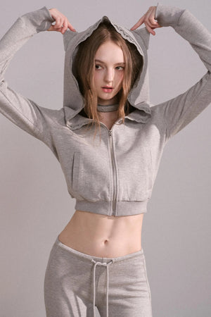 Short Hoodie Cardigan Set-Up