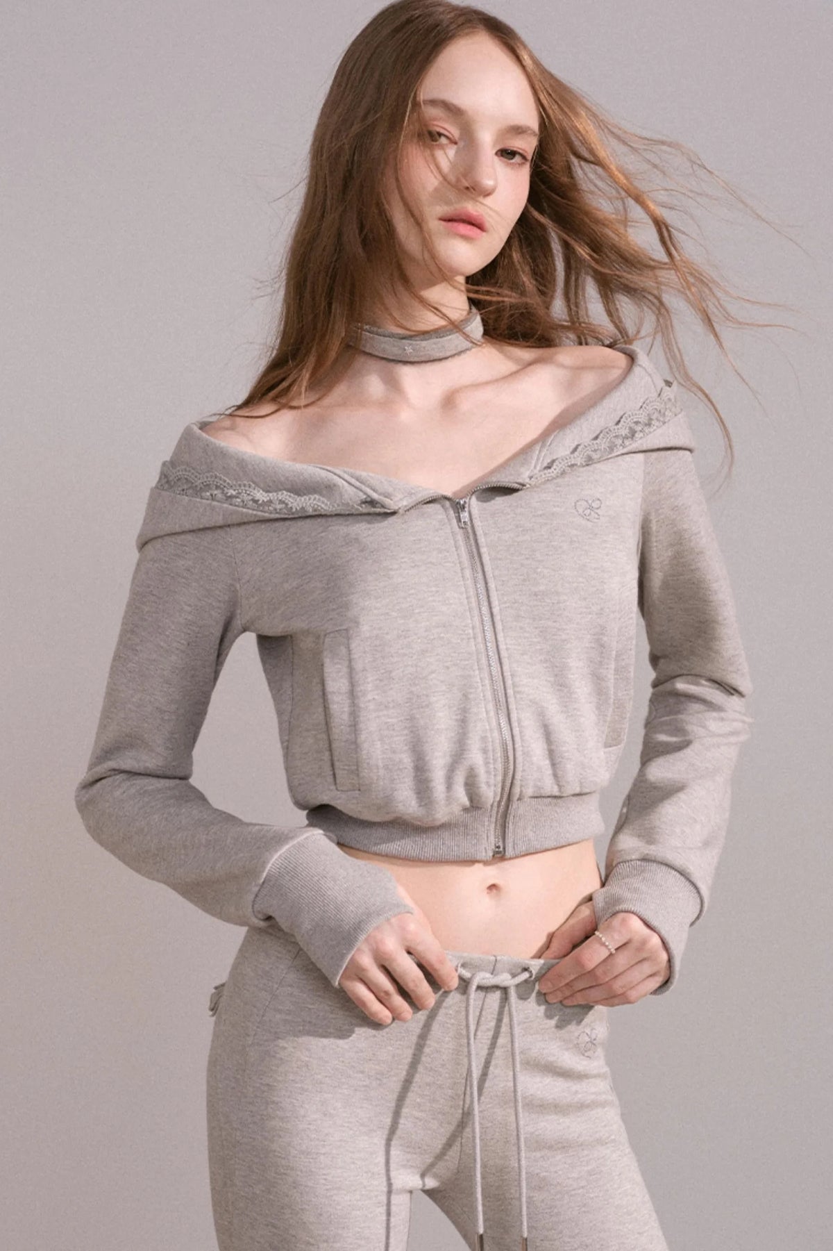 Short Hoodie Cardigan Set-Up