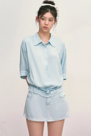 Short Sleeve Light Blue Shirt and Skirt Set-Up