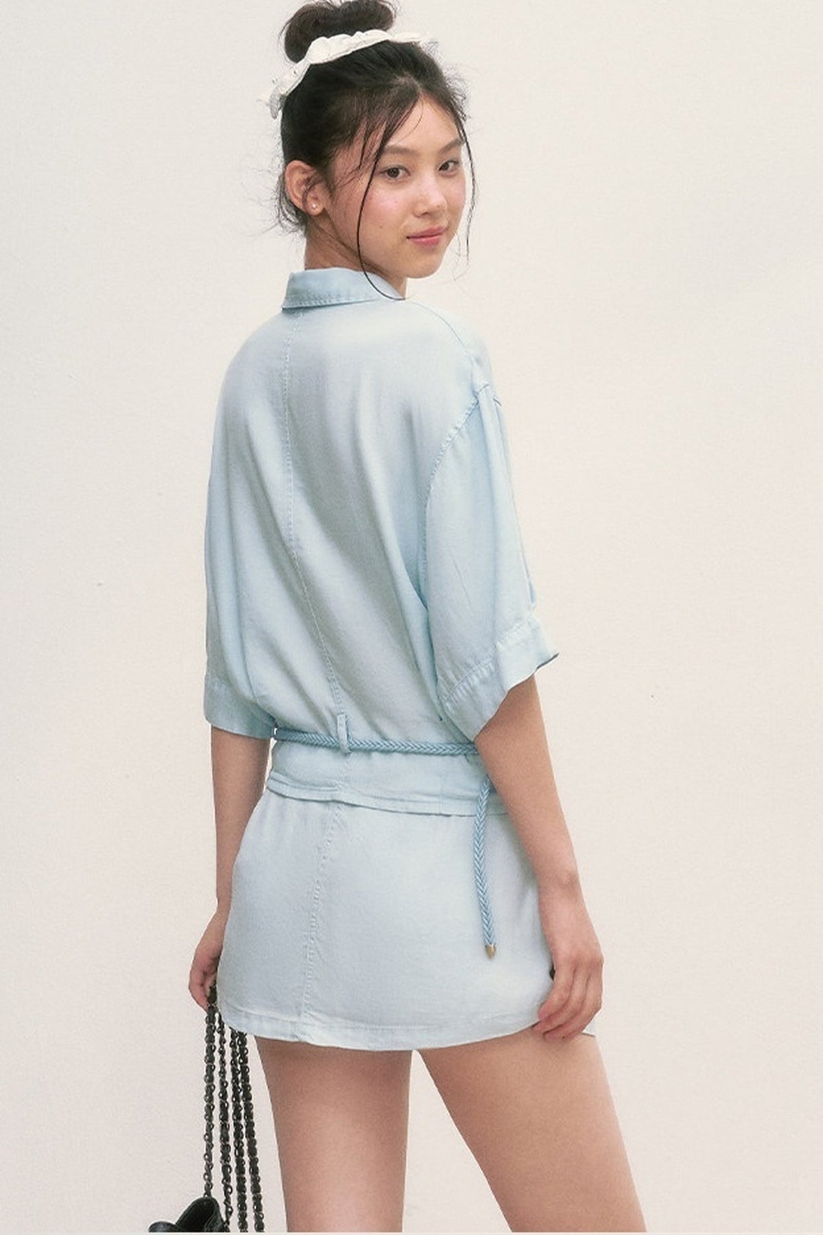 Short Sleeve Light Blue Shirt and Skirt Set-Up