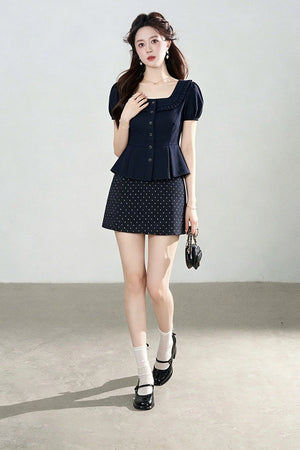 Short-Sleeved Shirt and Polka Dot Skirt Set-Up