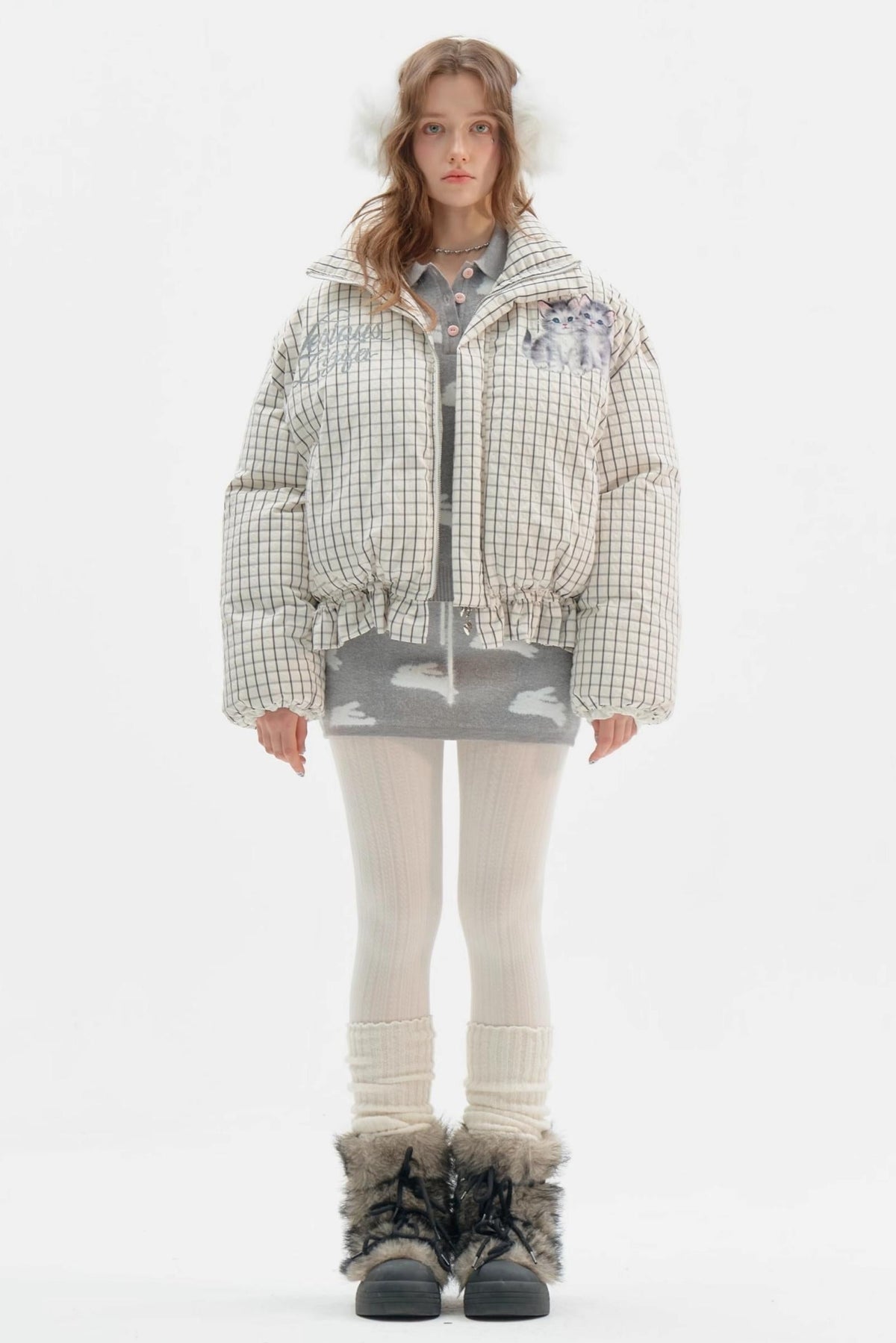 Short Thickened Plaid Cotton Coat