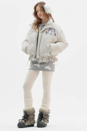 Short Thickened Plaid Cotton Coat