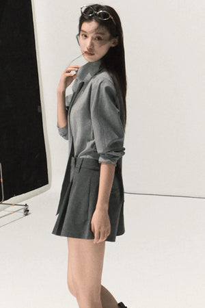 Shoulder Padded Backless Top Shorts Set-Up