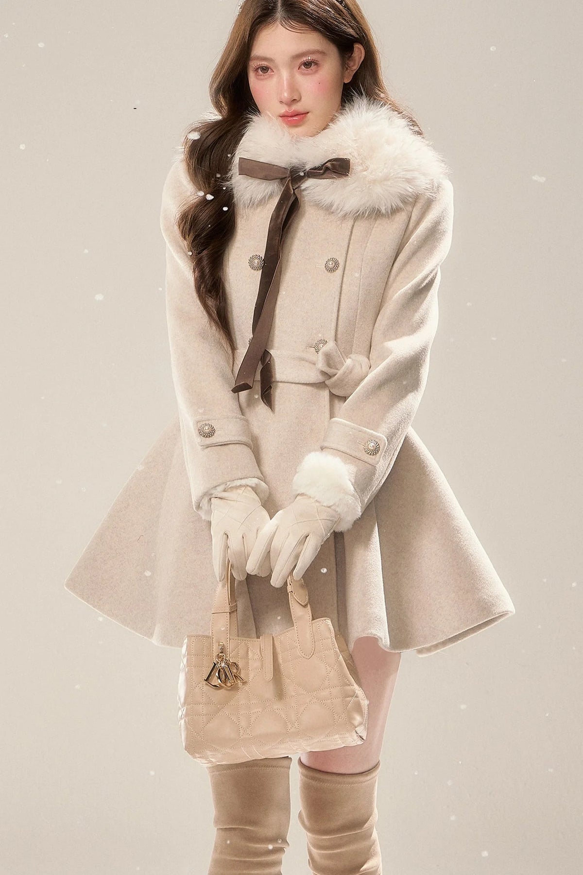 Showa Era Wool Fur Collar Coat Set-Up