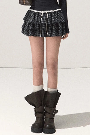 Shrine Plaid Woolen Cake A-Line Skirt