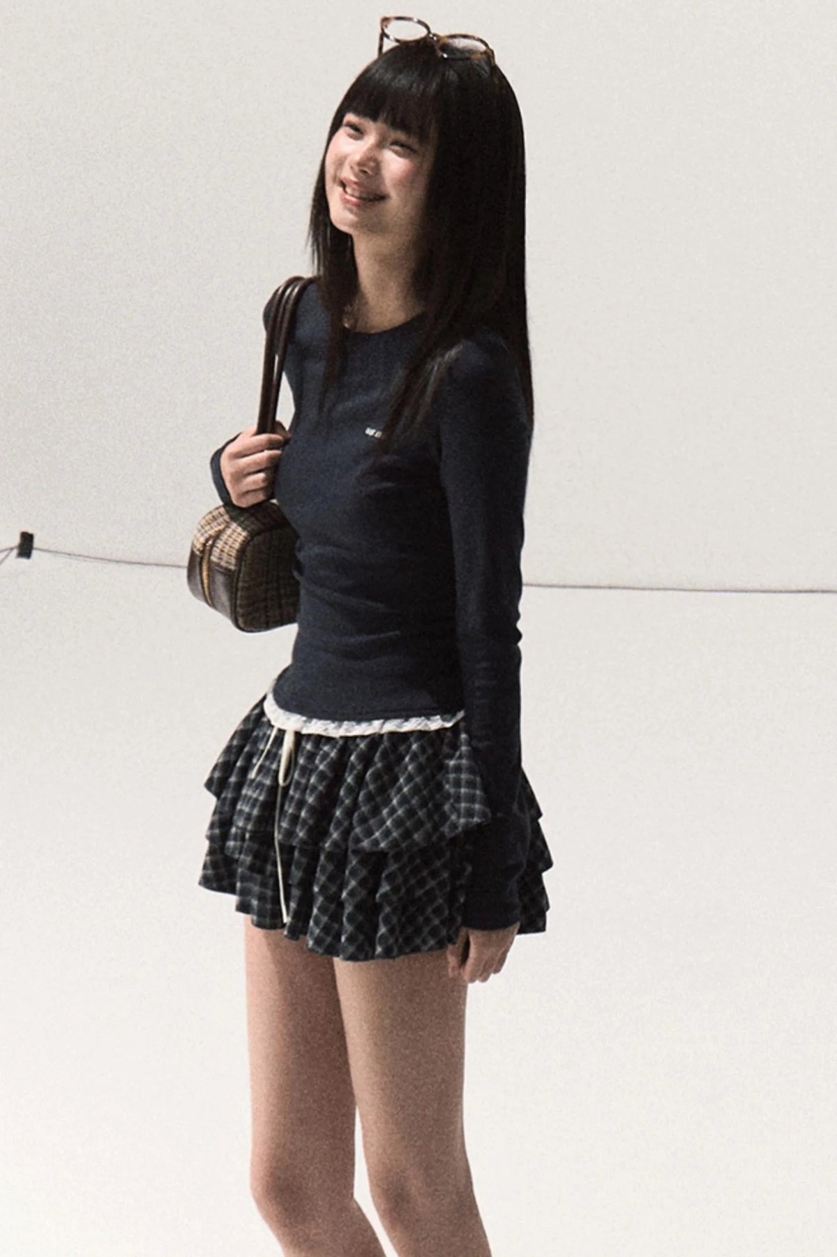 Shrine Plaid Woolen Cake A-Line Skirt