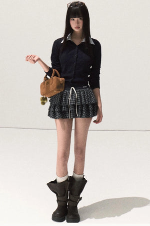 Shrine Plaid Woolen Cake A-Line Skirt