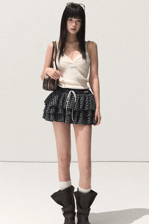 Shrine Plaid Woolen Cake A-Line Skirt