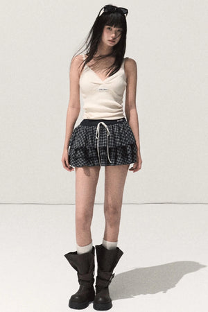 Shrine Plaid Woolen Cake A-Line Skirt