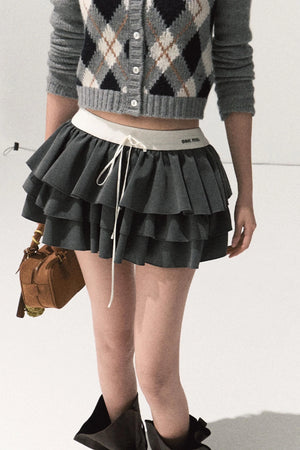 Shrine Plaid Woolen Cake A-Line Skirt