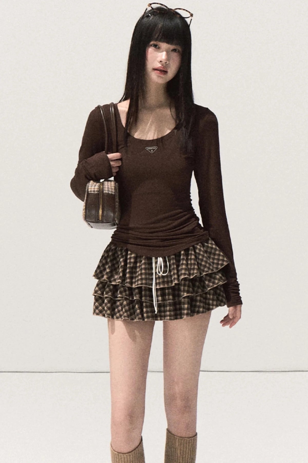 Shrine Plaid Woolen Cake A-Line Skirt