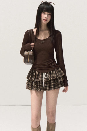 Shrine Plaid Woolen Cake A-Line Skirt