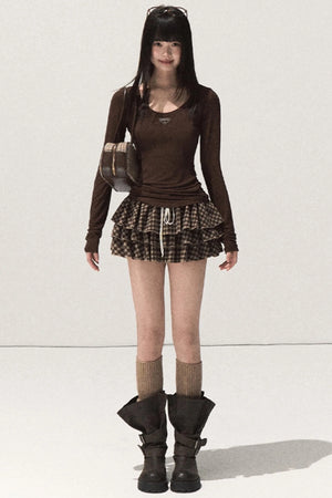 Shrine Plaid Woolen Cake A-Line Skirt