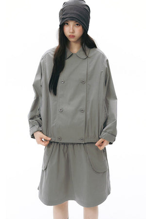 Side Seam Button Pleated Beanie Knit
