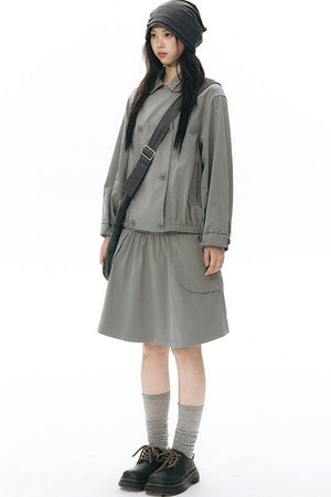 Side Seam Button Pleated Beanie Knit
