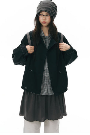 Side Seam Button Pleated Beanie Knit