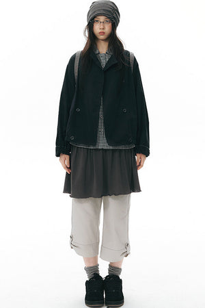 Side Seam Button Pleated Beanie Knit