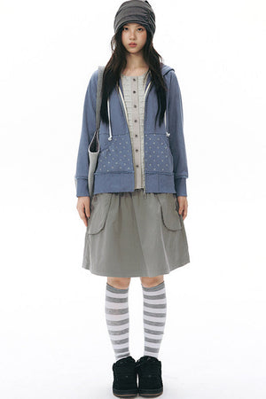 Side Seam Button Pleated Beanie Knit