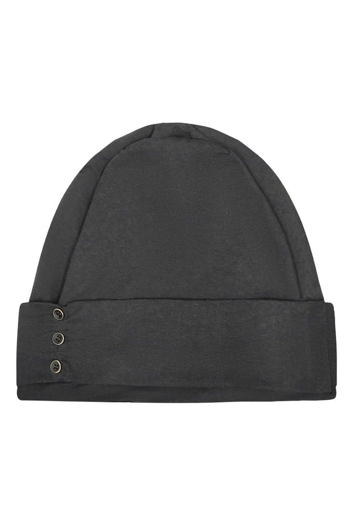 Side Seam Button Pleated Beanie Knit