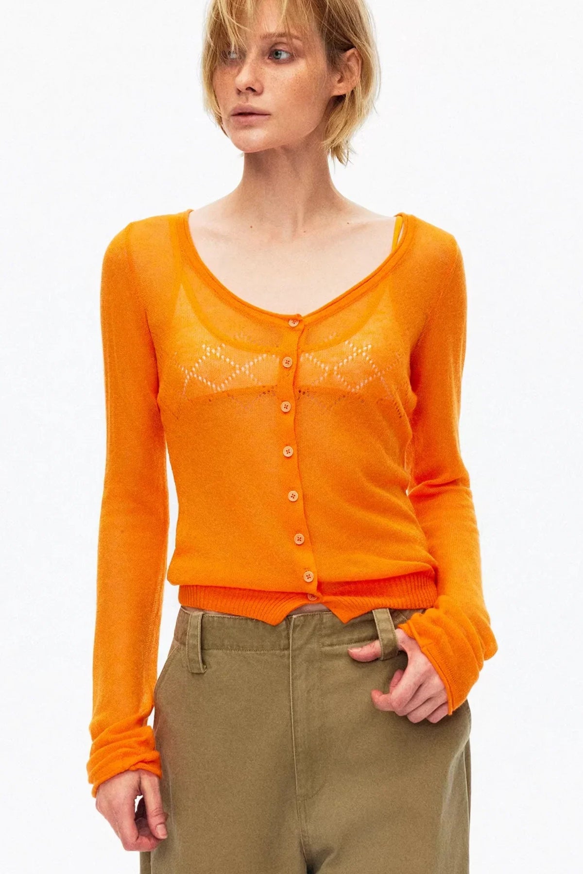 Silk Wool Hollow-Out Cardigan