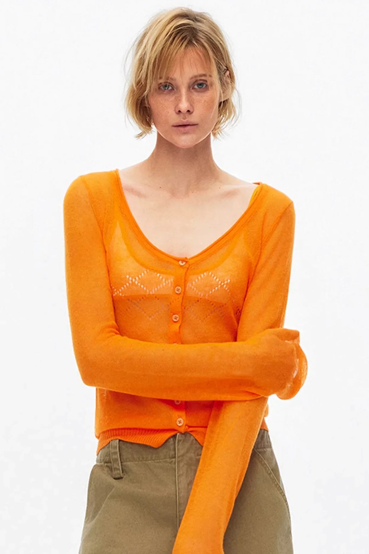 Silk Wool Hollow-Out Cardigan