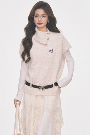 Silver Button Flutter Sweater Top Set-Up
