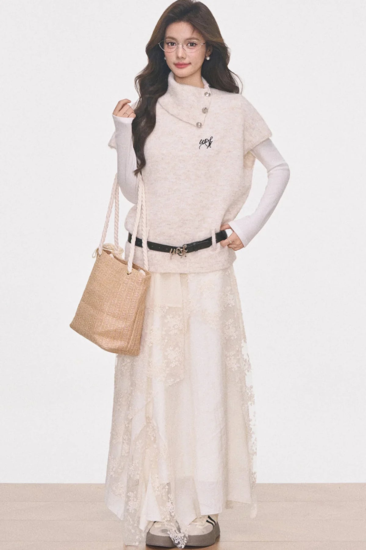 Silver Button Flutter Sweater Top Set-Up