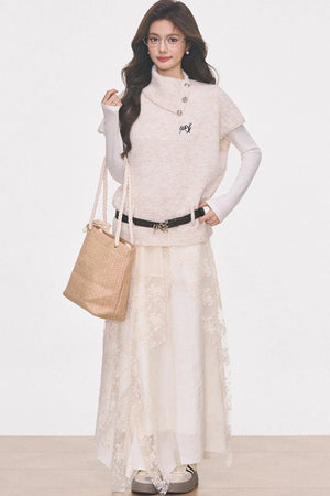 Silver Button Flutter Sweater Top Set-Up
