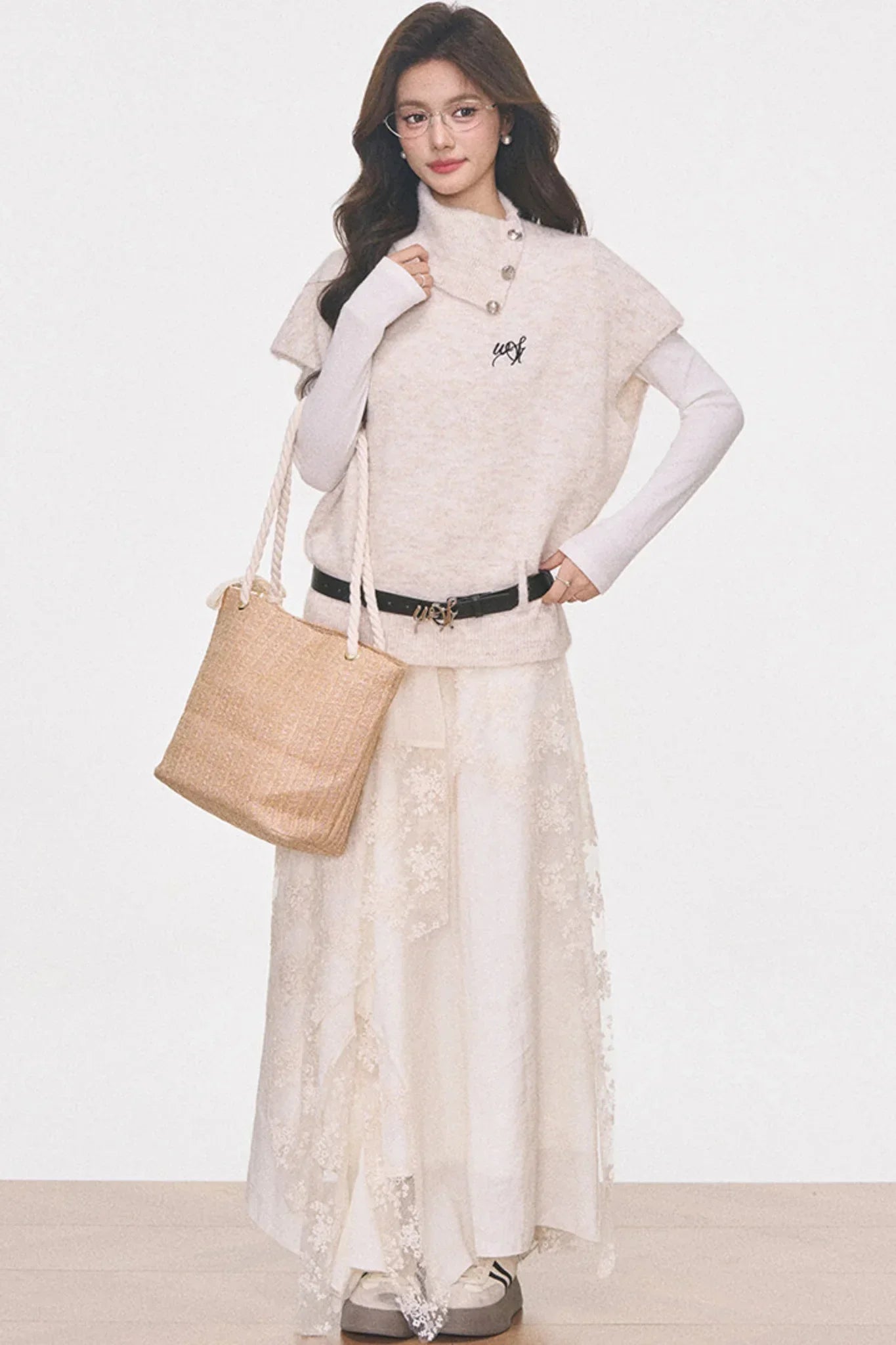 Silver Button Flutter Sweater Top Set-Up