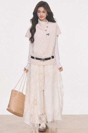Silver Button Flutter Sweater Top Set-Up