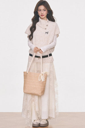 Silver Button Flutter Sweater Top Set-Up