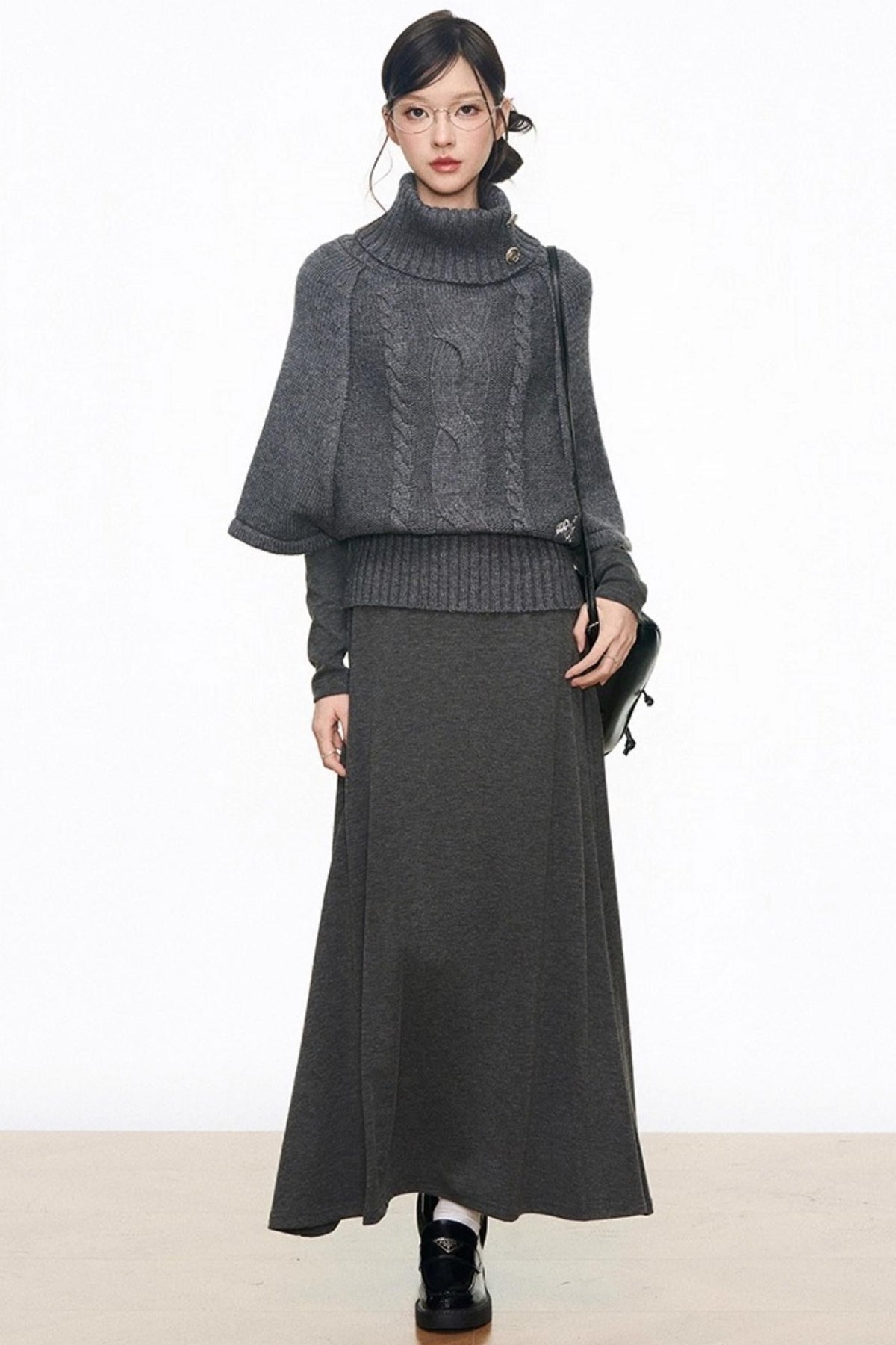 Silver Button Knitwear Dress Set-Up
