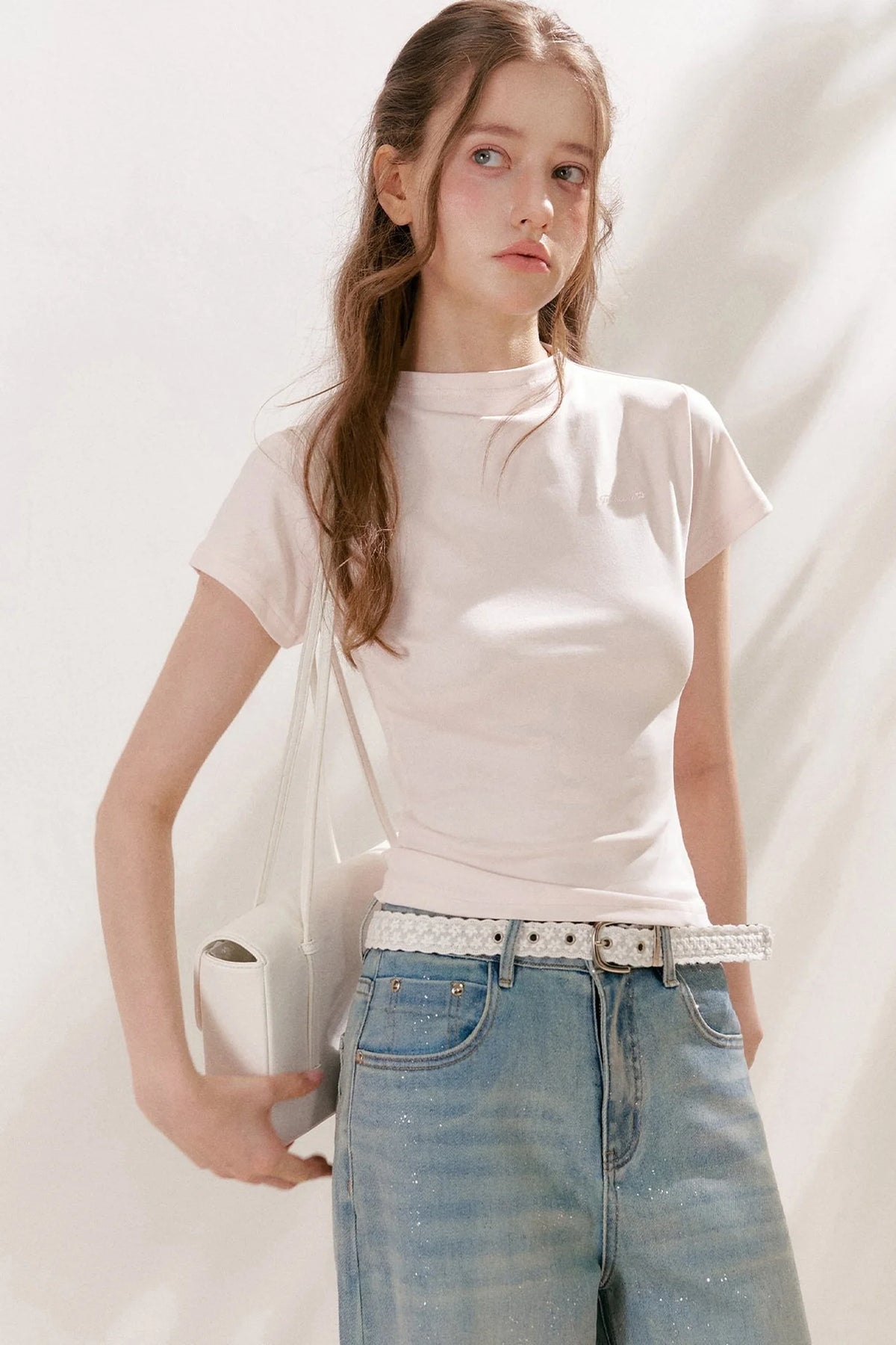 Silver Embellishment Straight Wide-Leg Loose Jeans