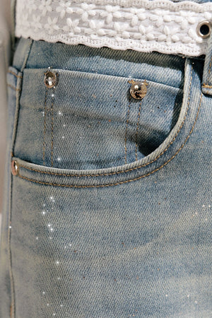 Silver Embellishment Straight Wide-Leg Loose Jeans