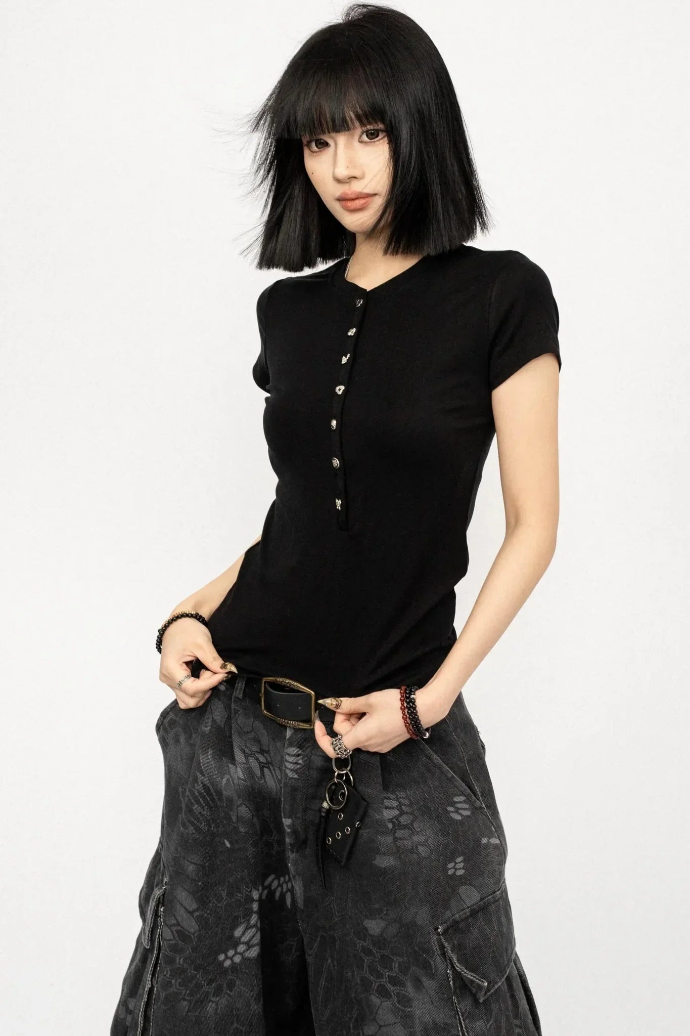 Simple Black Button-Down Top