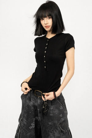 Simple Black Button-Down Top