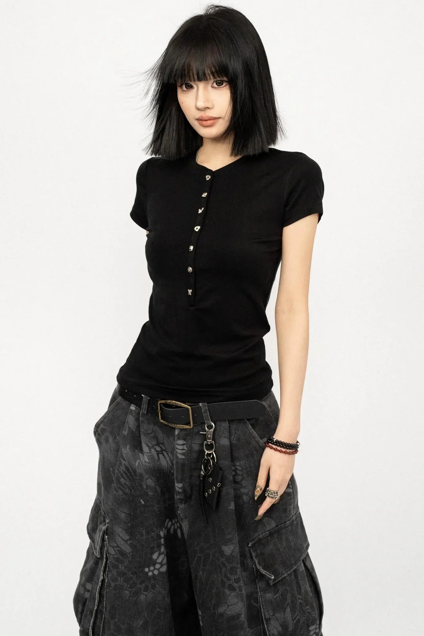 Simple Black Button-Down Top