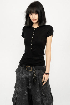 Simple Black Button-Down Top