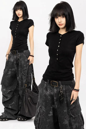 Simple Black Button-Down Top