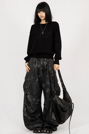 Simple Black Knitwear Sweater