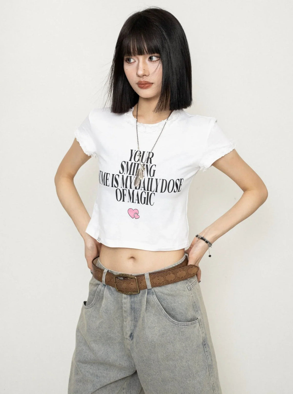 Simple English Printed Short Sleeve Top